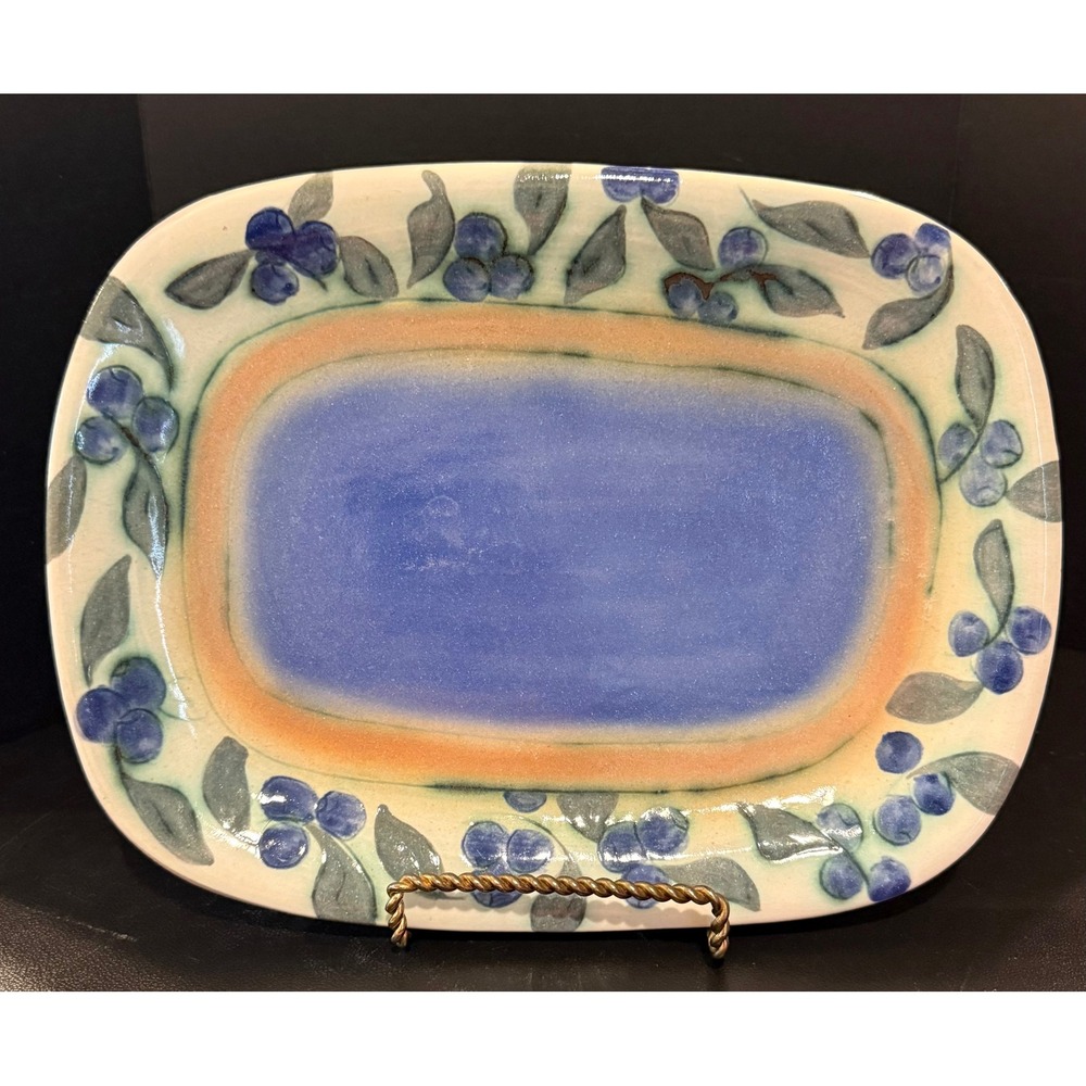 Alaska Maury Serving Platter Blue‎ Blueberry Hand Painted Studio Pottery 1998
